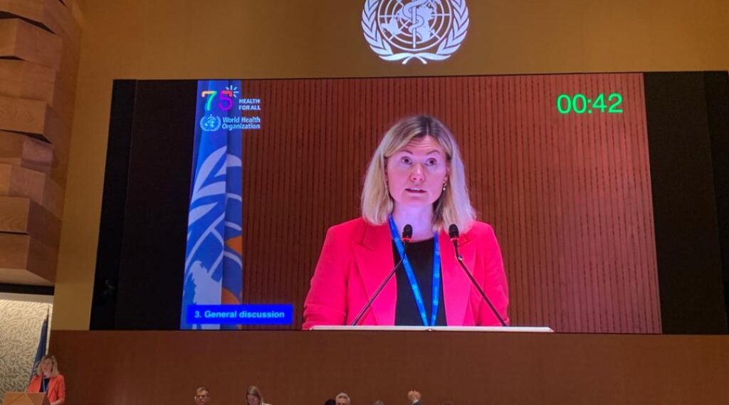 Minister Sikkut maailma terviseassambleel 23. mail 2023. Foto: Sotsiaalministeerium