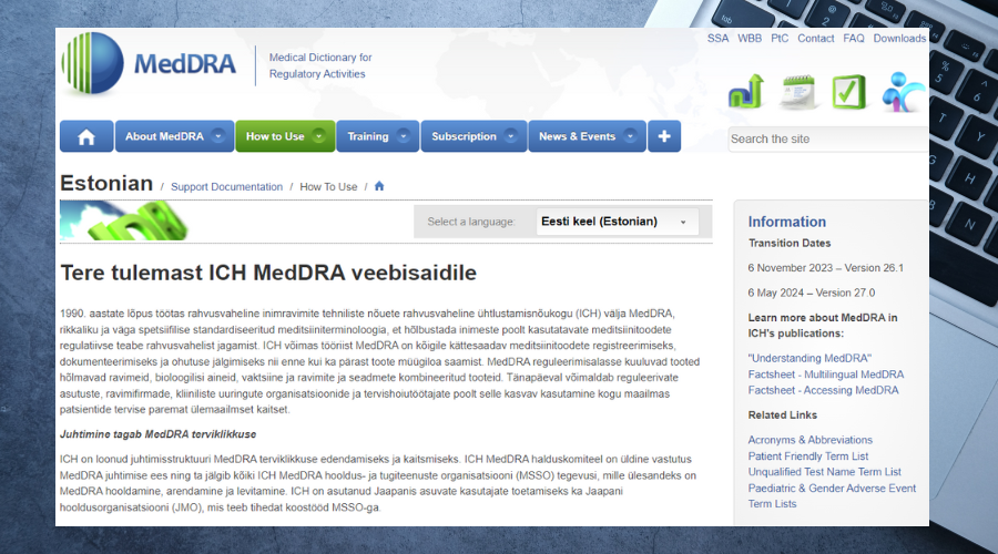Valminud on MedDRA andmebaasi eestikeelne versioon. Kuvatõmmis: MedDRA/Canva