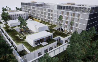 Psühhiaatriakliiniku uue hoone 3D-pilt. Psühhiaatriakliiniku arhitektuurne osa: AB Vaarpuu & Kõll. Sisearhitektid: Pille Lausmäe Sisearhitektuuri Büroo.