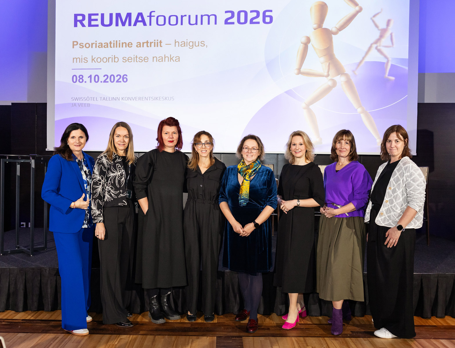 Fotol vasakult: Aive Hiiepuu (Reumaliit), Kristiine Hõrrak ja Helina Hütt (Eesti Tervisespetsialistide Selts), prof, Elena Nikiphorou (reumatoloog ja King's College London professor), Sandra Meisalu, Karin Laas, Raili Müller (Eesti Reumatoloogia Selts). Foto autor: Meeli Küttim